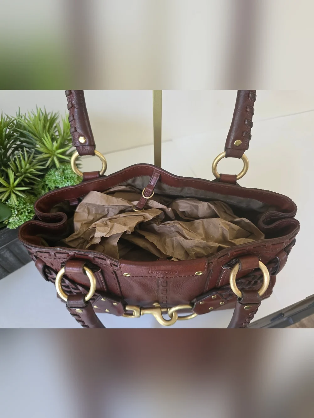 Vintage Coach Hamptons Braided Cognac Leather Carryall Bag Y2K Limited Edition - Picture 13 of 16